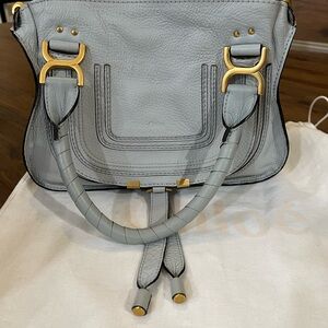 CHLOE
Marcie Small Double Carry Satchel Bag in Gray- Blue Leather authentic